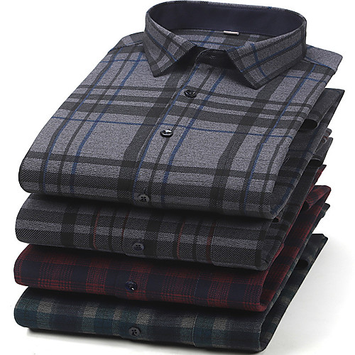 

Men's Shirt Plaid Button-Down Long Sleeve Casual Tops Cotton Business Simple A B C