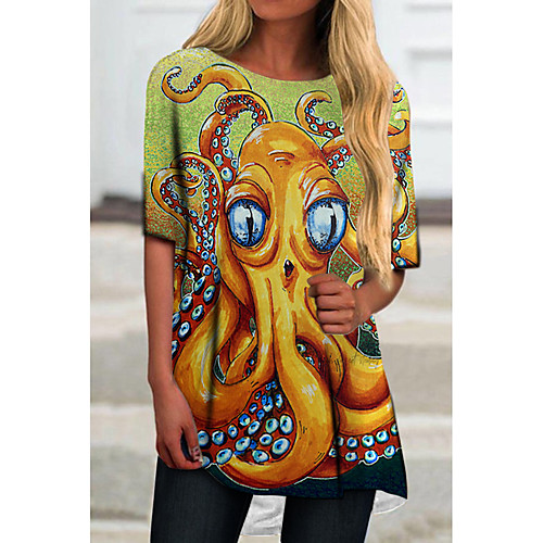 

Women's T Shirt Dress Tee Dress Short Mini Dress Blue Red Yellow Half Sleeve Color Block Animal Print Spring Summer Round Neck Casual 2021 S M L XL XXL 3XL