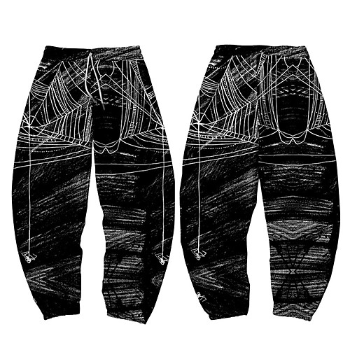 

Men's Casual / Sporty Athleisure Daily Sports Jogger Pants Sweatpants Pants Spider web Full Length Elastic Waist 3D Print Black