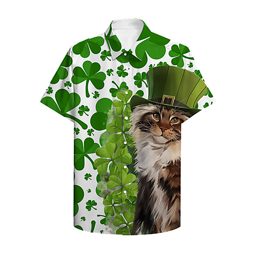 

Men's Shirt Other Prints Graphic Animal Button-Down Print Short Sleeve Daily Tops Fashion Classic Green