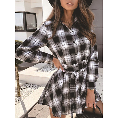 

Women's Plaid Spring & Fall Jacket Long Daily Long Sleeve Cotton Coat Tops White