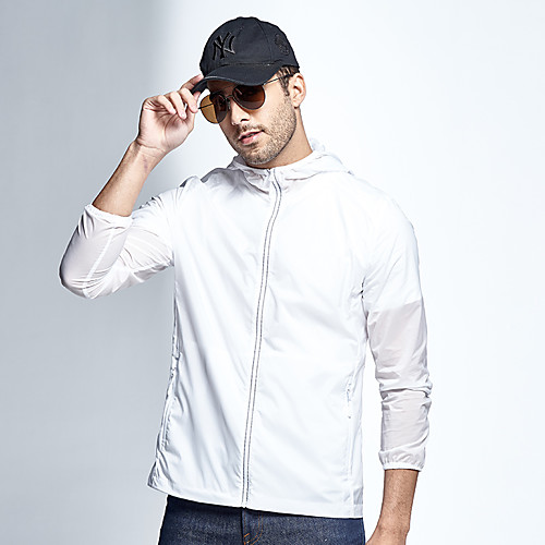 

Men's Hoodie Jacket Hiking Skin Jacket Hiking Windbreaker Outdoor Solid Color Waterproof Lightweight Windproof Breathable Jacket Hoodie Top Elastane Hunting Fishing Climbing White Blue Light Grey Sky
