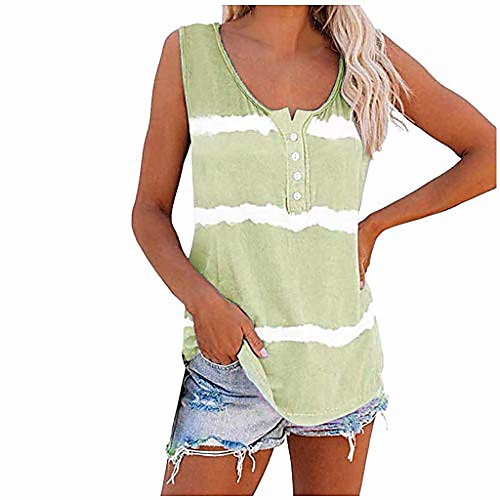 

betteru women's summer casual tank tops tie dye print crewneck buttons sleeveless blouses casual tee shirts green