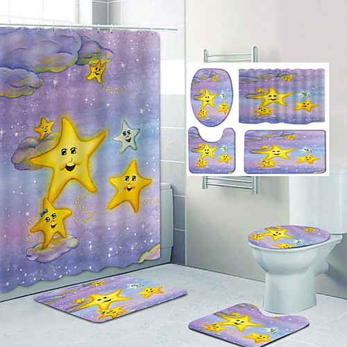 

Bathroom Shower Curtain & Mat Set Classic Polyester Waterproof