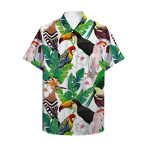 

Men's Shirt 3D Print Graphic Prints Animal Button-Down Print Short Sleeve Daily Tops Casual Hawaiian Green