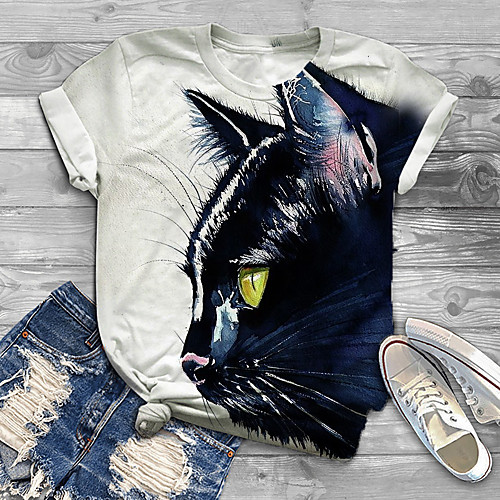 

Women's Plus Size Print Cat Graphic Animal T shirt Large Size Crewneck Short Sleeve Tops XL XXL 3XL White Big Size