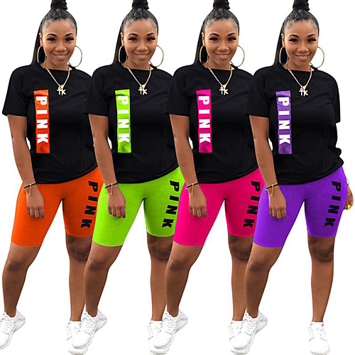 

Women's 2 Piece Tracksuit Jogging Suit Casual Athleisure 2pcs Summer Short Sleeve Lightweight Breathable Soft Fitness Running Jogging Track and Field Exercise Sportswear Normal Purple Orange Green