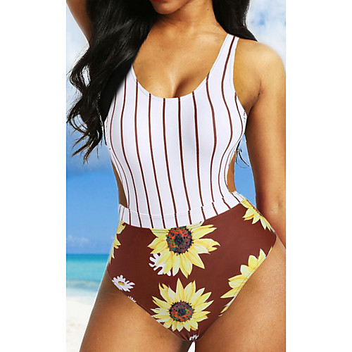 

Women's One Piece Romper Swimsuit Push Up Print Floral White Swimwear Camisole Padded Bathing Suits New Casual Sexy