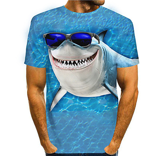 

Men's Tees T shirt 3D Print Graphic Prints Shark Animal Print Short Sleeve Daily Tops Casual Designer Big and Tall Blue