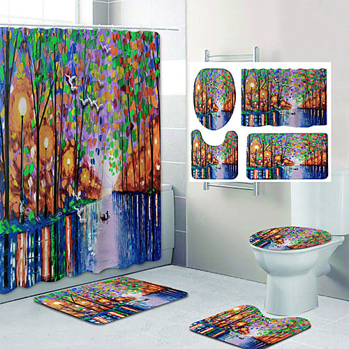 

Bathroom Shower Curtain & Mat Set Classic Polyester Waterproof