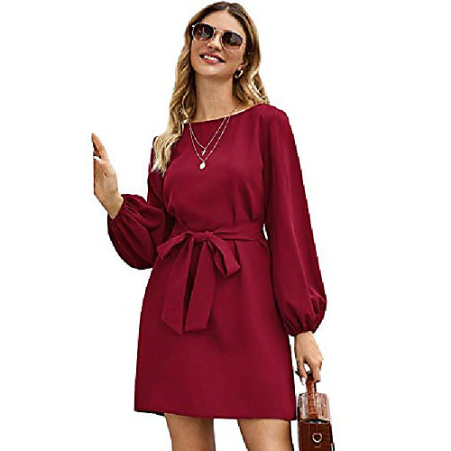 

milumia women's party cocktail long sleeve boat neck self tie waisted knot tunic dress burgundy medium