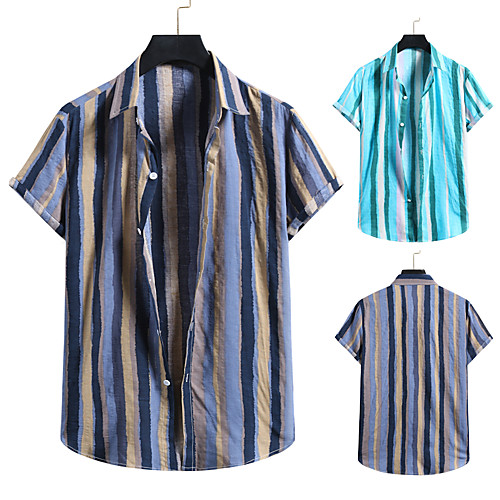 

Men's Shirt Other Prints Striped Print Short Sleeve Casual Tops Beach Hawaiian Blue Gray