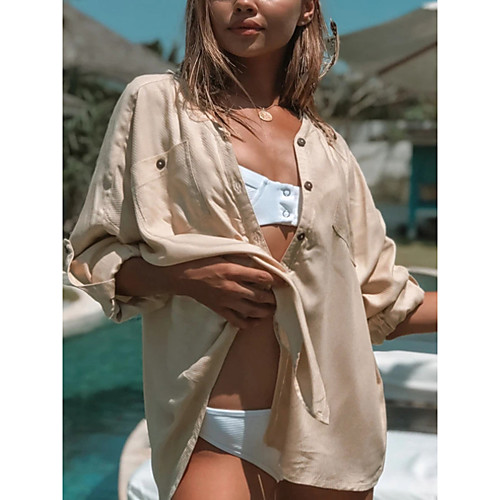 

Women's Swimsuit Cover Up Beach Top Swimsuit Slim Button Solid Color Abstract White Swimwear T shirt Dress Tunic V Wire Bathing Suits New Fashion Sexy