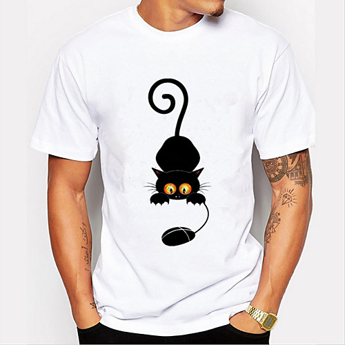 

Men's Tee / T-shirt Pure Color Crew Neck Cat Sport Athleisure T Shirt Top Short Sleeves Breathable Soft Comfortable Everyday Use Street Casual Daily Outdoor
