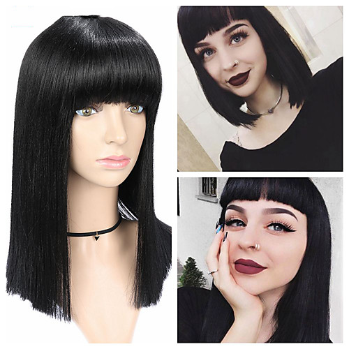 

Synthetic Wig Natural Straight Neat Bang Wig Short Black Synthetic Hair Women's Party Fashion Comfy Black