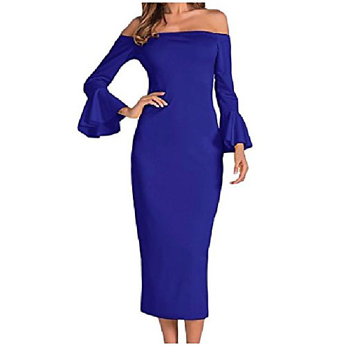 

Solid Color Trumpet Sleeve Shoulder Off Evening Dress 1 L