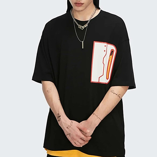

Men's T shirt Hot Stamping Graphic Prints Zipper Print Short Sleeve Daily Tops 100% Cotton Fashion Vintage Classic Black Gray