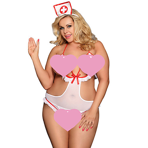 

Women's Lace Plus Size Uniforms & Cheongsams Nightwear Solid Colored White M XL 3XL