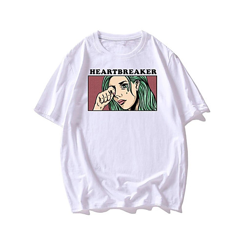 

Men's T shirt Hot Stamping Portrait Print Short Sleeve Casual Tops 100% Cotton Basic Casual Fashion White