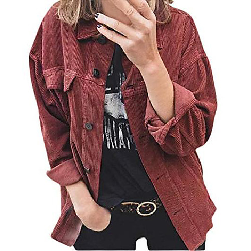 

ouxiuli women corduroy button down shirt jacket pocket solid jacket single breasted lightweight coat 1 xs