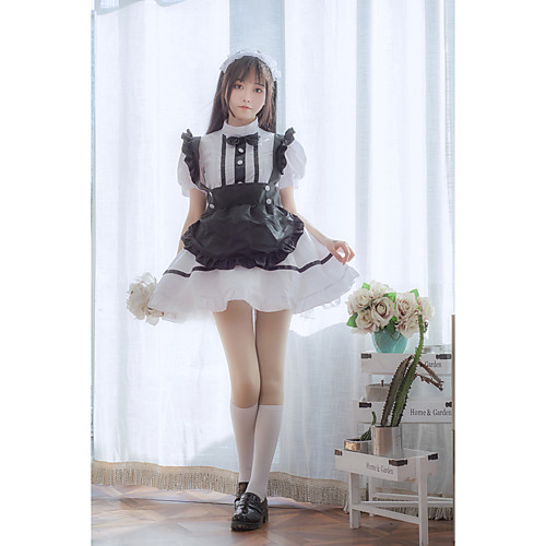 

Lolita Cute Dress Women's Japanese Cosplay Costumes Black Solid Color Above Knee / Apron