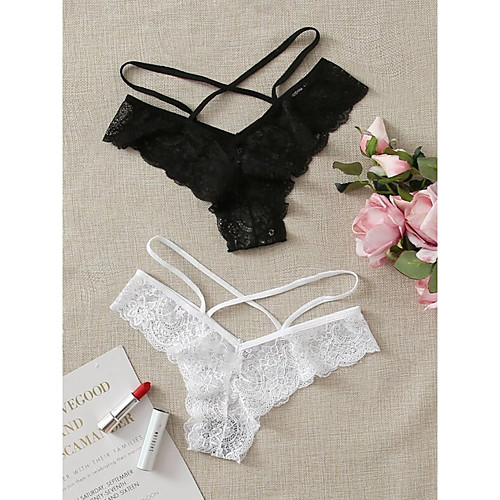 

Women's 1 Piece Lace / Hole G-strings & Thongs Panties - Normal Low Waist White Black Purple One-Size