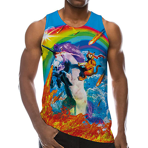 

Men's Tank Top Undershirt 3D Print Cat Unicorn Flamingo 3D Print Sleeveless Daily Tops Casual Beach A B C