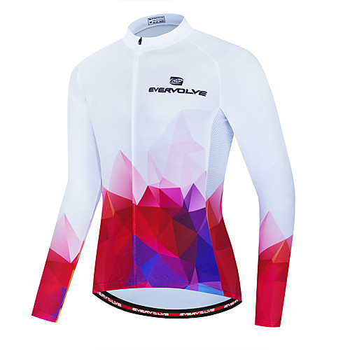 

Men's Long Sleeve Cycling Jersey Red / White Bike Jersey Sports Clothing Apparel / Micro-elastic / Athleisure