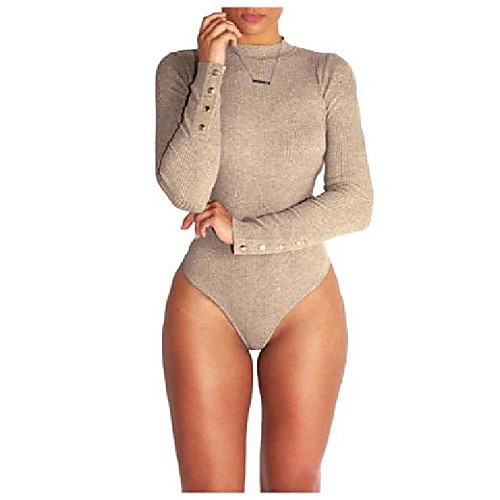 

vitryst-women basic long sleeve solid slim-fit crewneck bodysuit jumpsuits khaki s