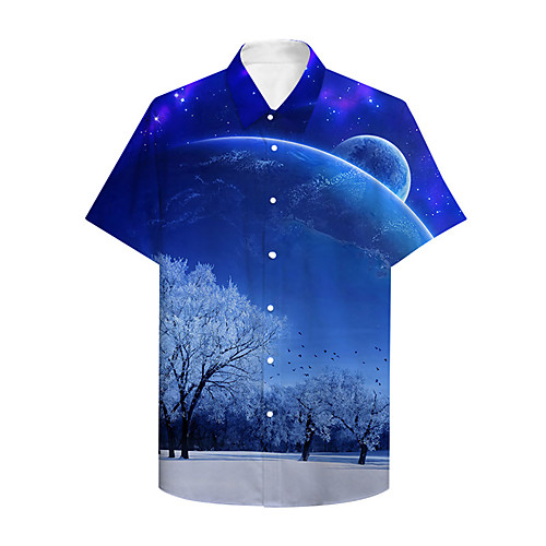 

Men's Shirt 3D Print Graphic 3D Landscape Button-Down 3D Print Short Sleeve Casual Tops Casual Hawaiian Blue