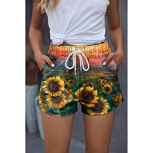 

Women's Stylish Novelty Comfort Holiday Weekend Shorts Pants Graphic Prints Sunflower Leaves Print Short Sporty Elastic Waist Print Green
