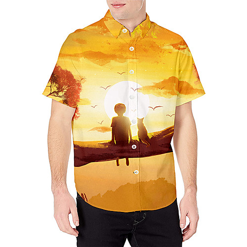 

Men's Shirt 3D Print Graphic Prints Print Short Sleeve Daily Tops Basic Casual Yellow
