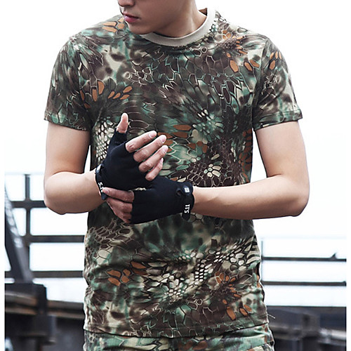 

Men's Hunting T-shirt Short Sleeve Outdoor Summer Breathability Wearable Soft Camo / Camouflage Polyester Black Yellow Green