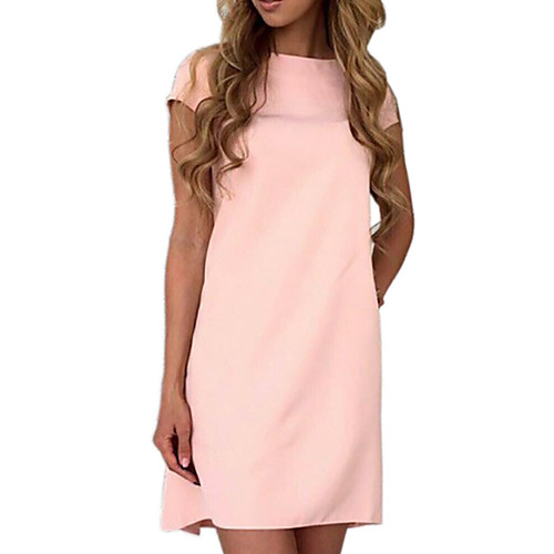 

Women's Shift Dress Short Mini Dress Blue Red Blushing Pink Short Sleeve Solid Color Summer Round Neck Casual 2021 S M L XL
