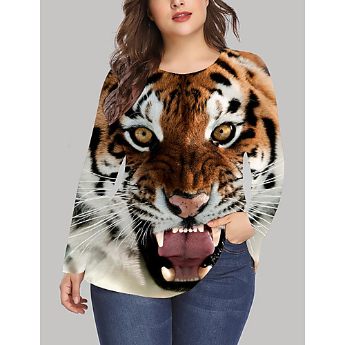 

Women's Plus Size Print Graphic Animal T shirt Large Size Crewneck Long Sleeve Tops XL XXL 3XL Yellow Big Size