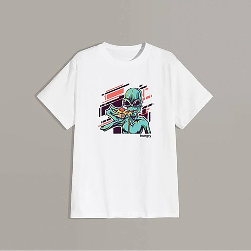 

Men's Unisex T shirt Hot Stamping Graphic Prints Alien Plus Size Print Short Sleeve Daily Tops 100% Cotton Basic Fashion Classic White