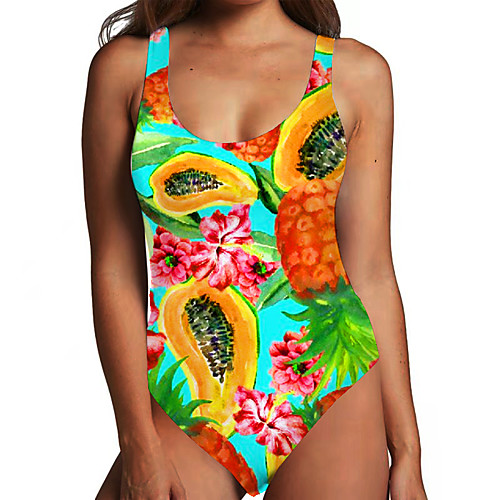 

Women's One Piece Monokini Swimsuit Tummy Control Print Leaf Fruit Green Swimwear Bodysuit Strap Bathing Suits New Fashion Sexy