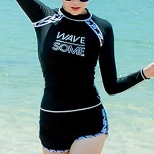 

Women's Rash Guard Diving Swimsuit Tummy Control Push Up Slim Solid Color Color Block Black Swimwear Bodysuit Scoop Neck Bathing Suits New Neutral Sports
