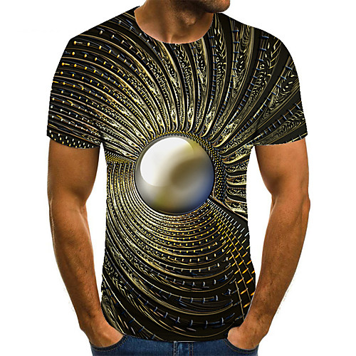 

Men's T shirt 3D Print Geometric 3D Print Print Short Sleeve Casual Tops Casual Fashion Khaki