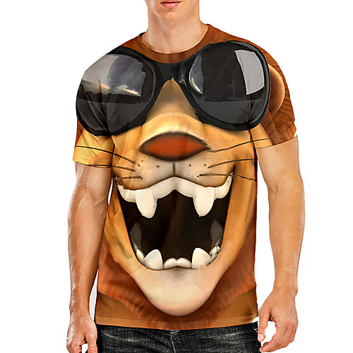 

Men's Tees T shirt 3D Print Graphic Prints Tiger Animal Print Short Sleeve Daily Tops Basic Casual Khaki