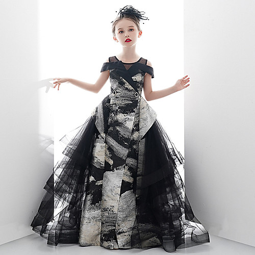 

Princess / Ball Gown Sweep / Brush Train Wedding / Party Flower Girl Dresses - Tulle Long Sleeve Jewel Neck with Trim
