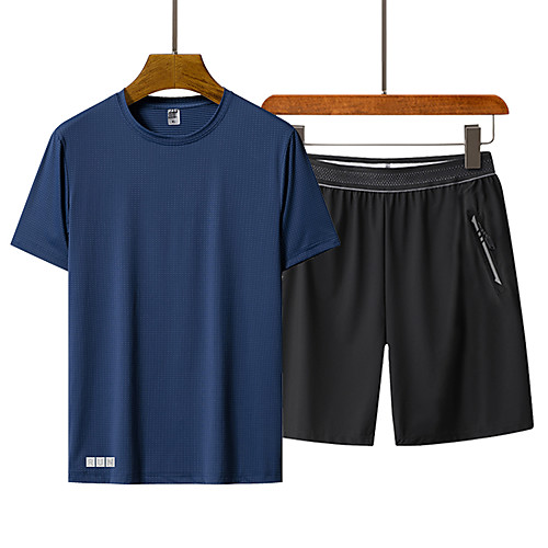 

Men's Hiking Tee shirt with Shorts Short Sleeve Crew Neck Clothing Suit Outdoor Lightweight Breathable Quick Dry Soft Autumn / Fall Spring Polyester White Black Dark Blue