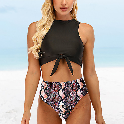 

Women's Bikini Swimsuit High Waist Black Yellow Brown Swimwear Padded High Neck Bathing Suits Fashion Sexy