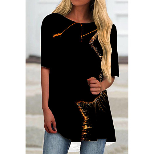 

Women's T Shirt Dress Tee Dress Short Mini Dress Black Yellow Gray Half Sleeve Cat Animal Print Spring Summer Round Neck Casual 2021 S M L XL XXL 3XL