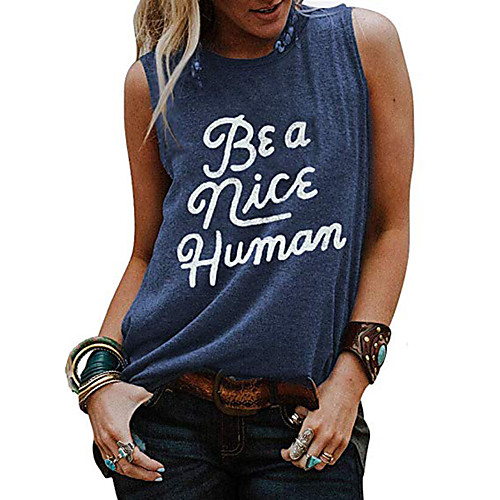 

Women's Tank Top Tee / T-shirt Pure Color Crew Neck Cotton Letter Printed Sport Athleisure Top Sleeveless Breathable Soft Comfortable Everyday Use Street Casual Daily Outdoor