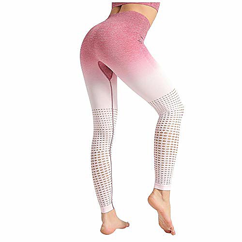 

HGWXX7 Women's Gradient Hollow Out High Waist Long Trousers Tight Yoga Pants Leggings Hot Pink