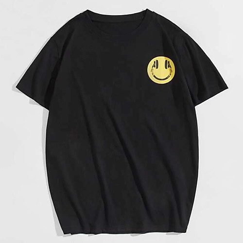 

Men's Unisex Tees T shirt Hot Stamping Graphic Prints Smiley Face Plus Size Print Short Sleeve Casual Tops 100% Cotton Basic Designer Big and Tall Black