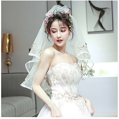 

Two-tier Sweet Style Wedding Veil Elbow Veils with Pattern Tulle