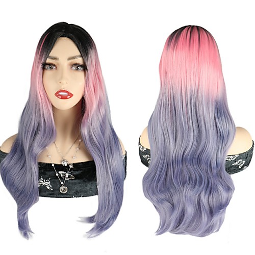 

Ombre Body Wave Wigs Pink Purple Colorful Wigs Party Cosplay Wigs Synthetic Hair Wigs For Black Women