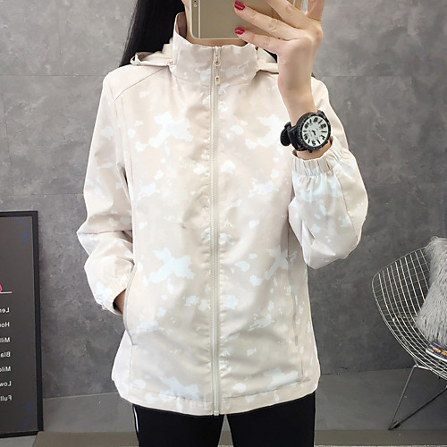 

Women's Hoodie Jacket Waterproof Hiking Jacket Hiking Windbreaker Outdoor Solid Color Waterproof Lightweight Windproof Breathable Jacket Hoodie Top Elastane Full Zip Hunting Fishing Climbing White